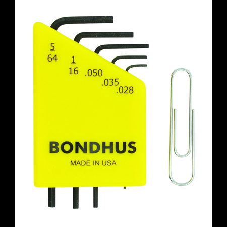 BONDHUS Set 5 Hex L-Wrench .028-5/64" in Clamshell with Card 12243